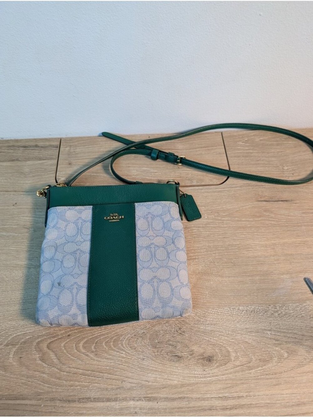 Coach Kitt Messenger Crossbody In Colorblock Green Signature Canvas & Leather